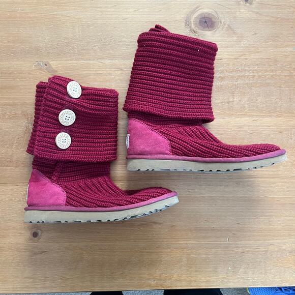 UGG Australia Knit Button Boots - Women’s Size 8 Burgundy Boho - Picture 2 of 7